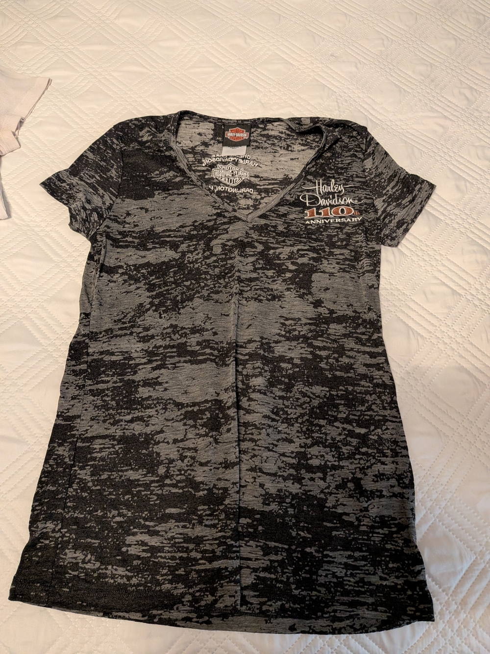 Harley-Davidson Women's 110th Anniversary V-Neck Tee - Black/Grey